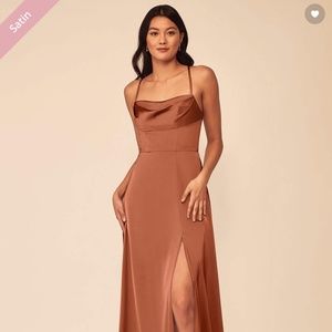 AZAZIE CLOVE A-Line Side Slit Stretch Satin Floor-Length Dress Cedar Rose